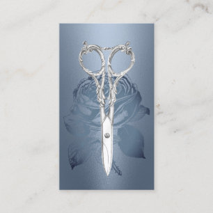 Hair Stylist Scissor Dusty Blue Rose Blume Visitenkarte