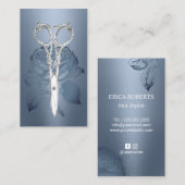 Hair Stylist Scissor Dusty Blue Rose Blume Visitenkarte (Vorne/Hinten)