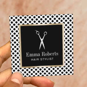 Hair Stylist Scissor Logo Moderne Polka Dots Quadratische Visitenkarte
