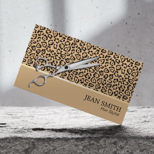 Hair Stylist Scissor Modern Beige Leopard Salon Visitenkarte