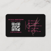 Hair Stylist Scissors Black Pink QR Code Visitenkarte (Rückseite)