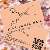 Hair Stylist Scissors Chic Barber QR Code Peach Visitenkarte