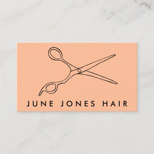Hair Stylist Scissors Chic Barber QR Code Peach Visitenkarte (Vorderseite)