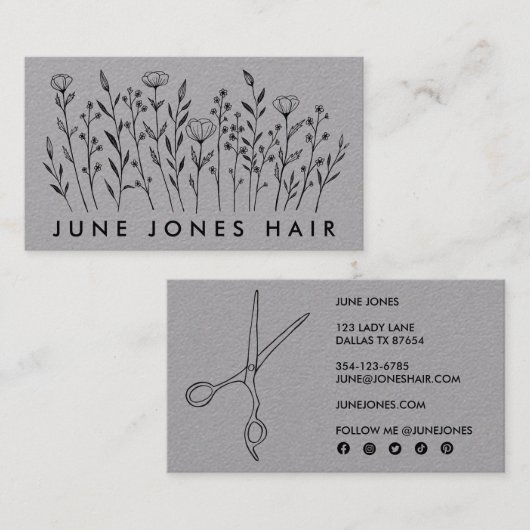 Hair Stylist Scissors Elegante Wildblumen Luxus Visitenkarte (Vorne/Hinten)