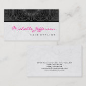 Hair Stylist Script Grau Muster Business Card Visitenkarte (Vorne/Hinten)