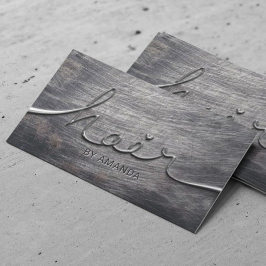 Hair Stylist Script Grunge Metalic Beauty Salon Visitenkarte