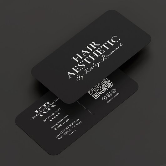 Hair Stylist Script Minimal Monogram Black Visitenkarte