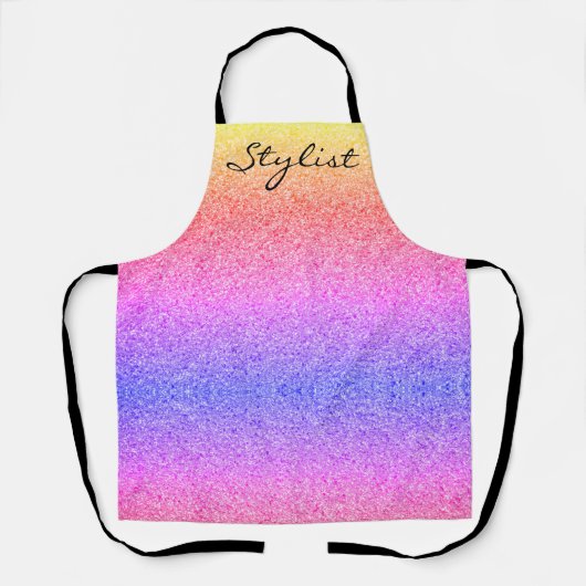 Hair Stylist Script Rainbow Imitats Glitzern Schürze (Vorderseite)