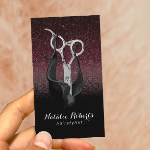 Hair Stylist Silver Scissor Burgundy & Black Ombre Visitenkarte