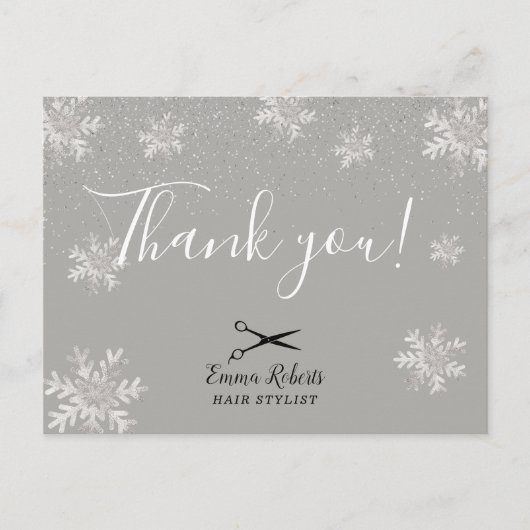 Hair Stylist Silver Snowflakes Holiday Danke Postkarte (Vorderseite)