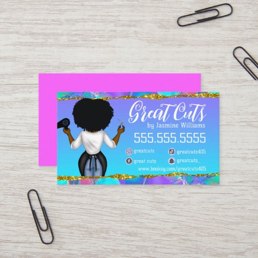 Hair Stylist Social Media Business Card Visitenkarte (Vorderseite/Rückseite Beispiel)