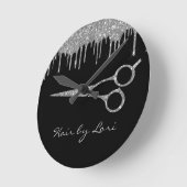 Hair Stylist Tropfens Glitzer Look Scheren Runde Wanduhr (Winkel)