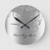 Hair Stylist Tropfens Glitzer Schere Runde Wanduhr (Vorderseite)