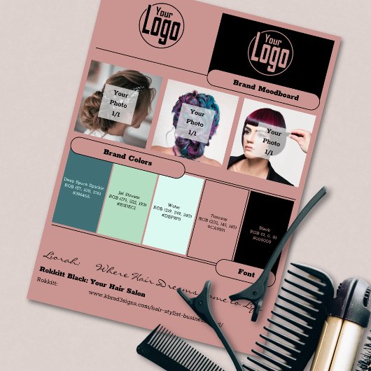 Hair Stylist Tuscany Black Brand Mood Board Card Einladung