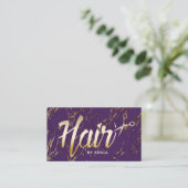 Hair Stylist Typografie Modernes Gold Lila Marmor Visitenkarte (Stehend Vorderseite)