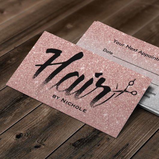Hair Stylist Typografy Rose Gold Glitzer Modern Terminkarte