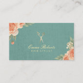 Hair Stylist Vintag Floral Elegante Linen Visitenkarte (Vorderseite)