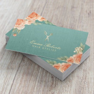 Hair Stylist Vintag Floral Elegante Linen Visitenkarte