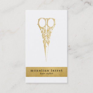 Hair Stylist Vintag Gold Scissors Chic Business  Visitenkarte