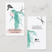 Hair Stylist Watercolor Beauty Girl Teal Hair Visitenkarte (Vorne/Hinten)