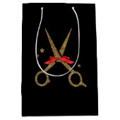 HAIR-Stylistin, goldfarbener Glitzer-Schere Mittlere Geschenktüte (Vorderseite)