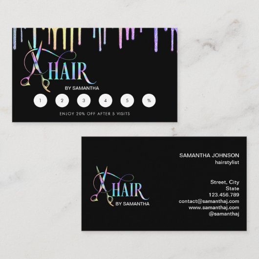 Hair-Stylistin, holografische Rabatt-Haarschere Visitenkarte (Vorne/Hinten)