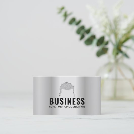 Hair Tattoo Scalp Micropigmentation Modernes Metal Visitenkarte (Stehend Vorderseite)