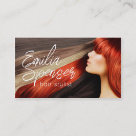 Haircut Stylist Long Red Hair Business Card Visitenkarte