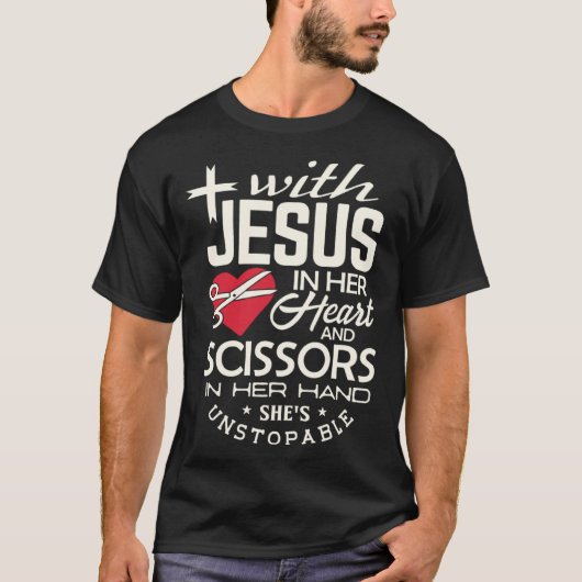 Hairdresser  Jesus in her Heart hairstylist Christ T-Shirt (Vorderseite)