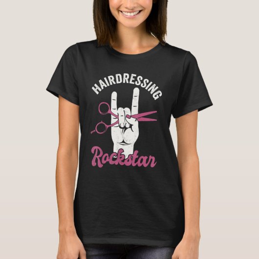 Hairdressing rockstar, funny hair stylist, retro h T-Shirt (Vorderseite)