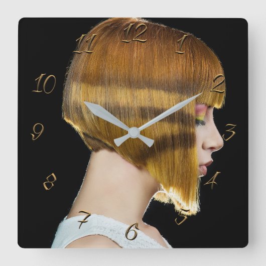Hairdressy Quadratische Wanduhr (Vorderseite)