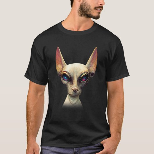 Hairless Sphynx Cat Alien UFO Portrait 1 T-Shirt (Vorderseite)