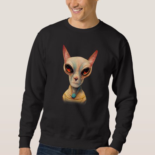 Hairless Sphynx Cat Alien UFO Portrait Sweatshirt (Vorderseite)