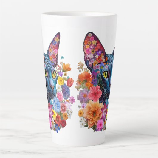 Hairless Sphynx Cat Art Floral Milchtasse (Vorderseite)