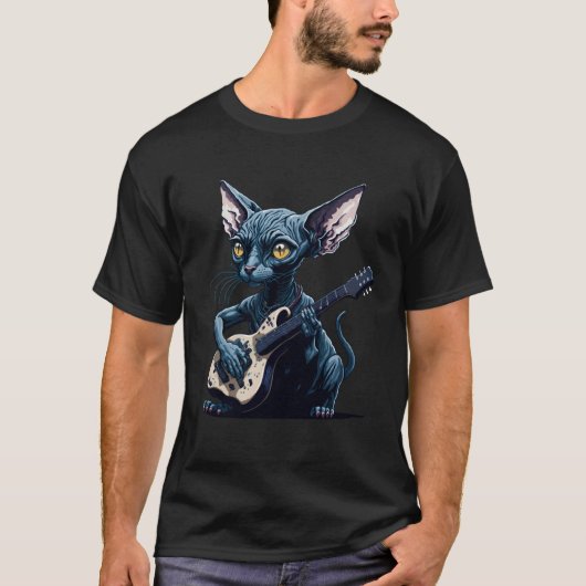 Hairless Sphynx Cat playing guitar T-Shirt (Vorderseite)