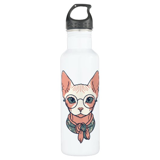 Hairless Sphynx Cat wearing glasses Edelstahlflasche (Vorderseite)