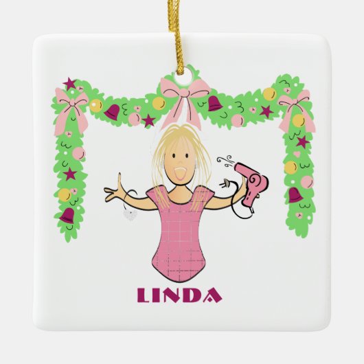 Hairstylist Cartoon Budget Thank You Christmas Keramikornament (Vorderseite)