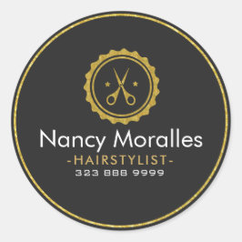 HairStylist Logo-Gold-Schere & Kreis Runder Aufkleber