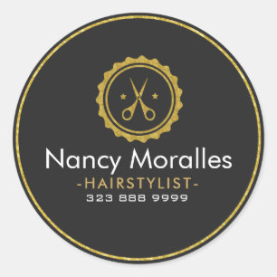 HairStylist Logo-Gold-Schere & Kreis Runder Aufkleber