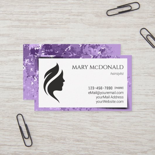 Hairstylist Modern Splash Design Business Card Visitenkarte (Vorderseite/Rückseite Beispiel)