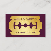 Hairstylist Razor Blade Burgundy And Gold Qr Code  Visitenkarte (Vorderseite)
