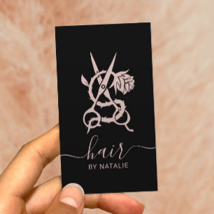 Hairstylist Schere Rose Logo Elegant Schwarz Pink Visitenkarte
