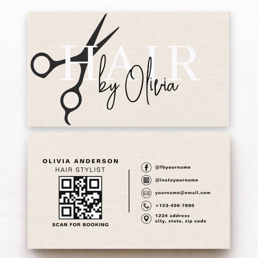 Hairstylisten-Schere QR-Code Leinen Visitenkarte