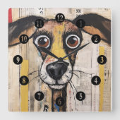Hairy Abstrakt Dog Quadratische Wanduhr (Vorderseite)