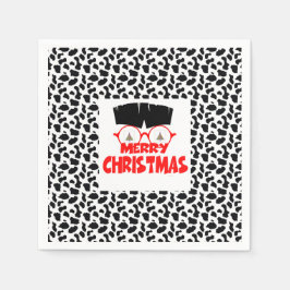 HAIRY MERRY CHRISTMAS GESICHT AUF SCHWARZ-WEISS SERVIETTE