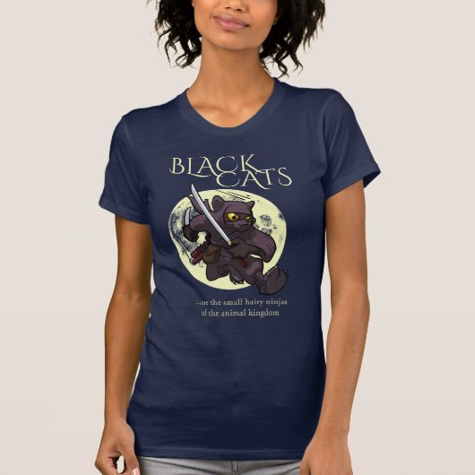 Hairy Ninjas Black Cat Flying Kick Cartoon T-Shirt (Vorderseite)