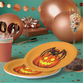 Hairy Spider and Pumpkin Kürbislaterne Cut-Out Pappteller