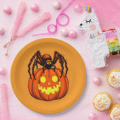 Hairy Spider and Pumpkin Kürbislaterne Cut-Out Pappteller (Party)