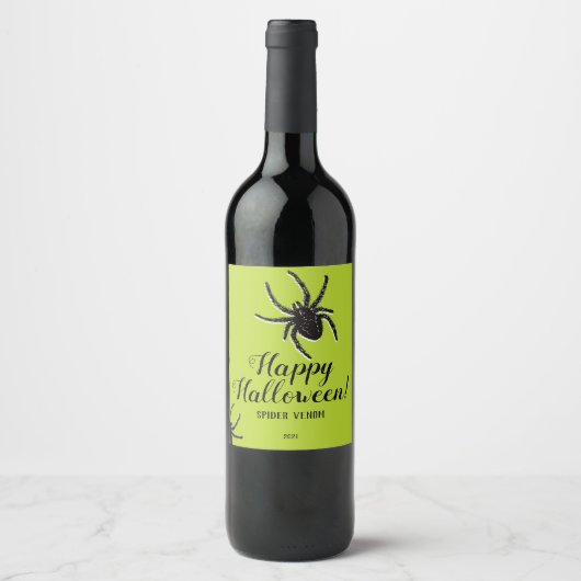 Hairy Spider Halloween Wine Label Black Green Weinetikett (Vorderseite)