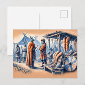 Haithabu Trading Post in Pastel Chalk Zeichnend Postkarte (Vorne/Hinten)